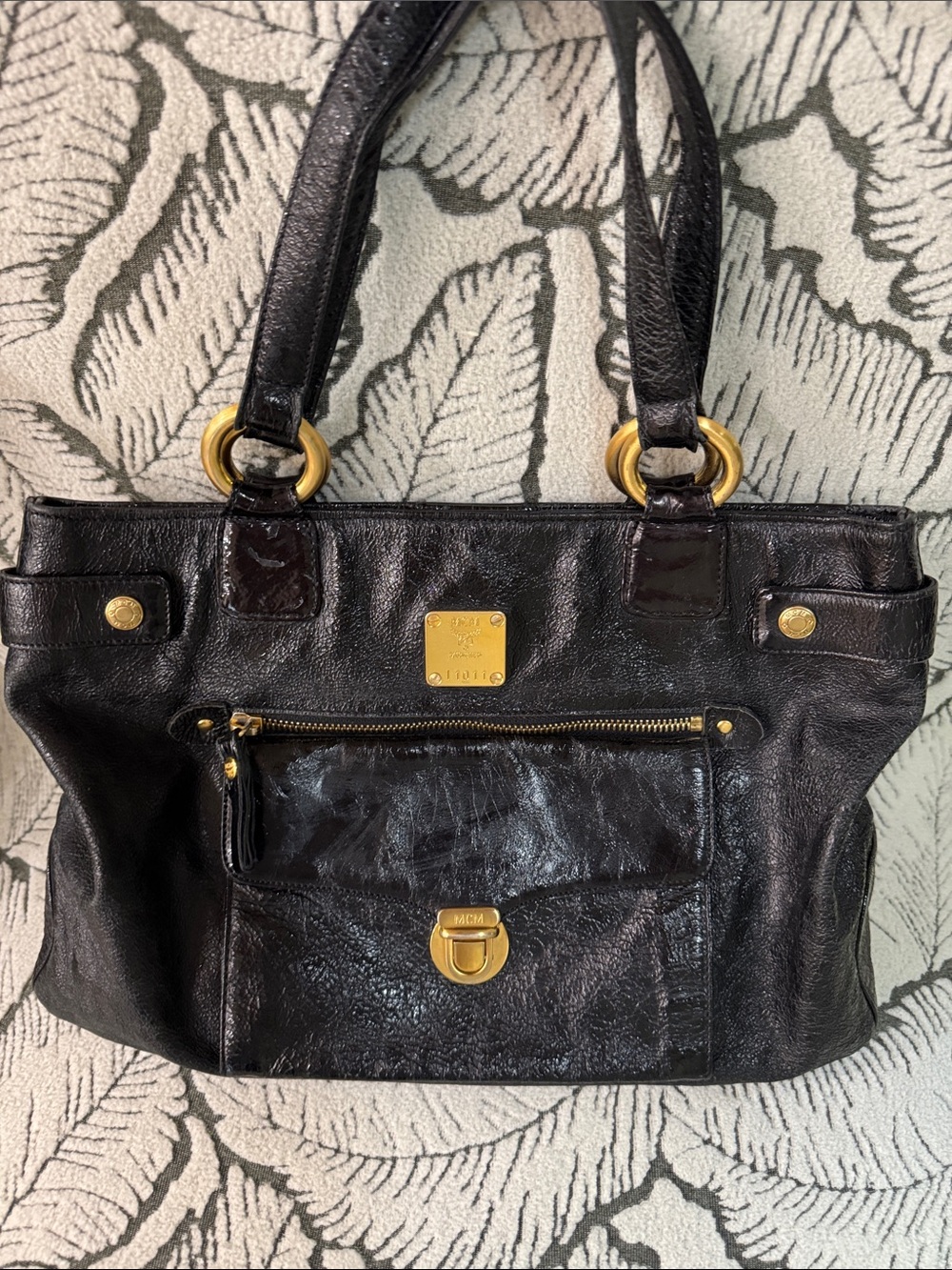 MCM black handbag with Gold Hardware